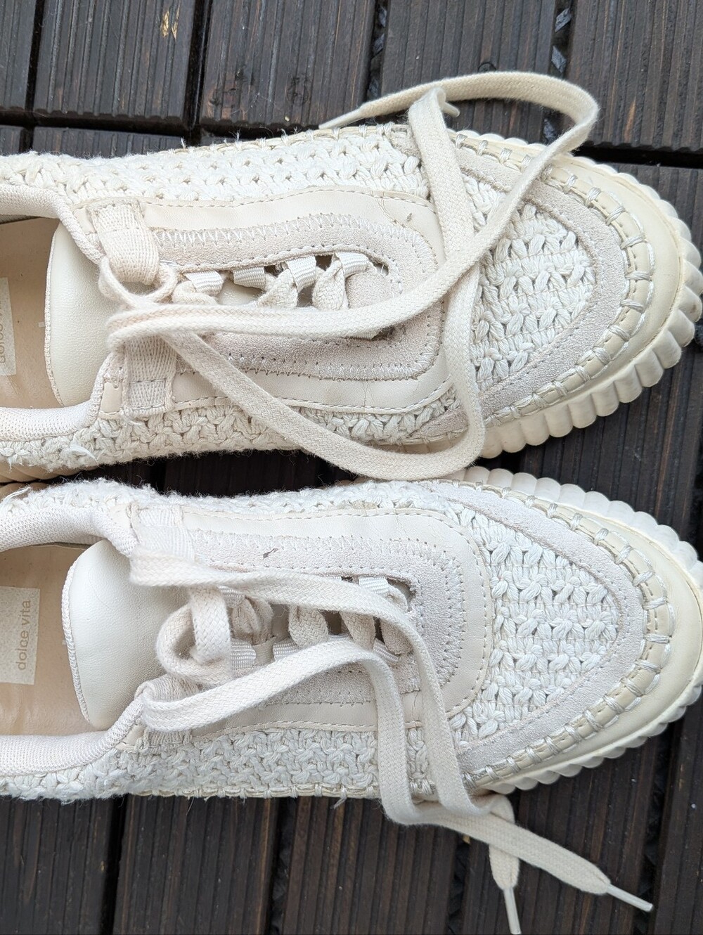 Dolce Vita Knit Crochet Woven Platform Sneakers in Cream - Women - Picture 4 of 6